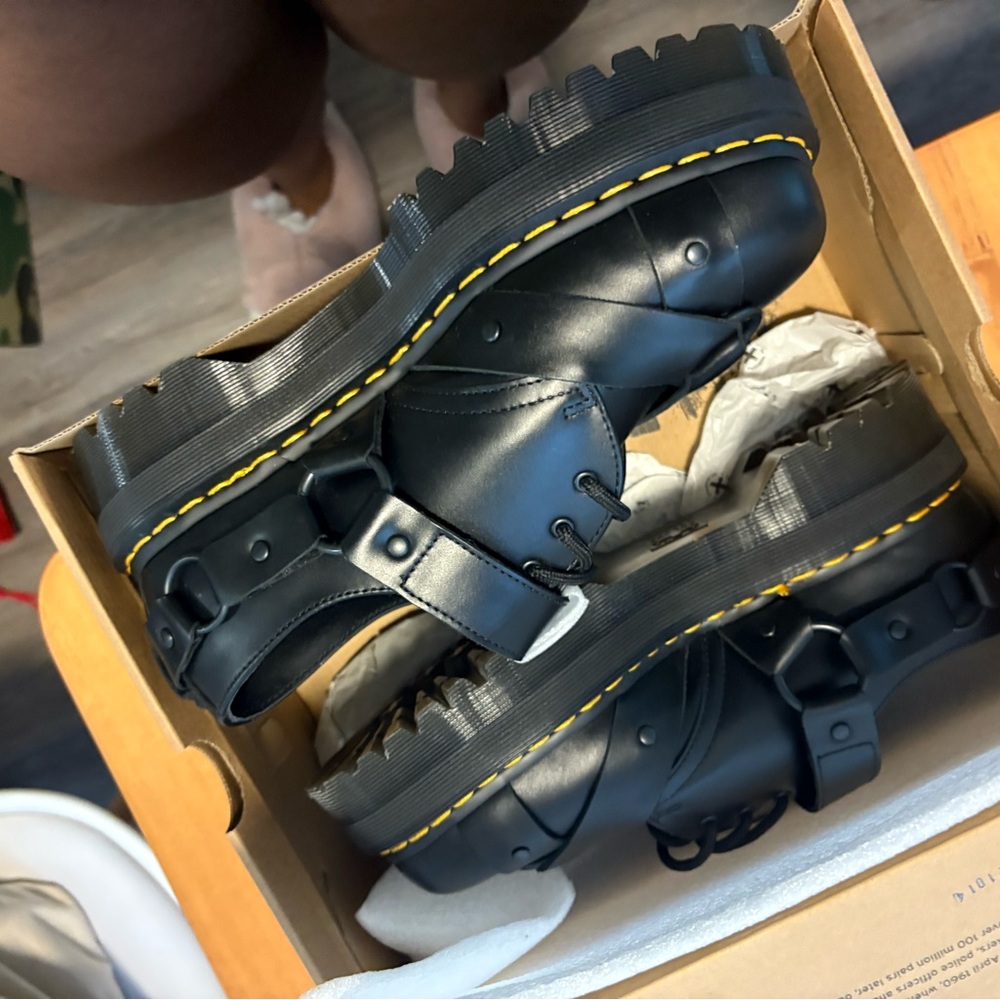 Dr. Martens Black Loafers with Yellow Stitching